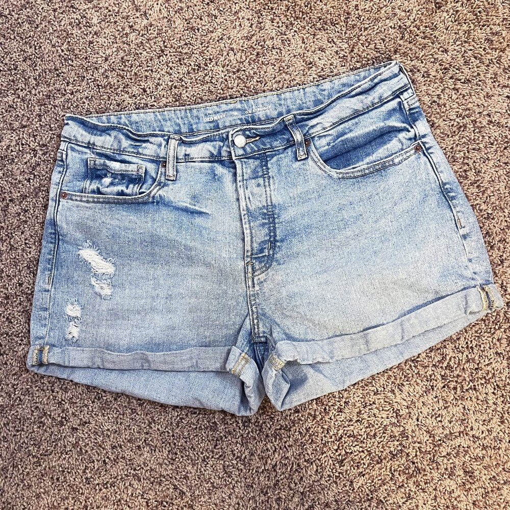 Old Navy Distressed Denim Shorts | Light Wash Rolled Cuff Jean Shorts | Size 16